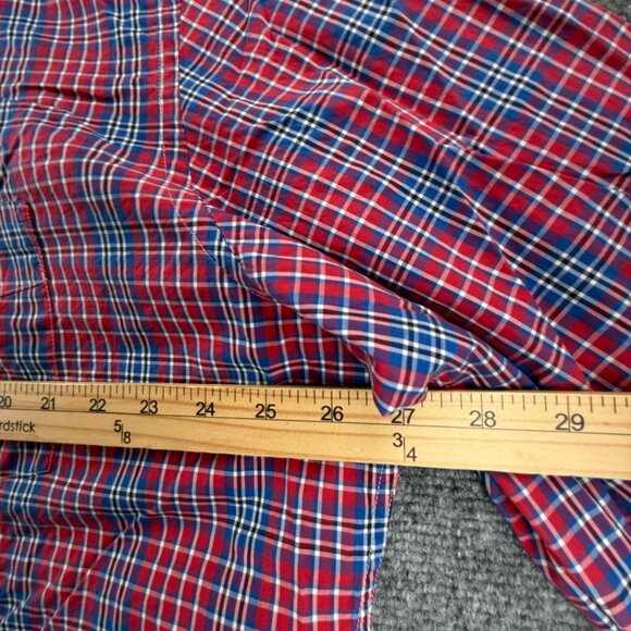 Faconnable Blue Red Cotton 2XL Plaid Mens Long Sleeve Pocket Button Up Shirt - Picture 7 of 15